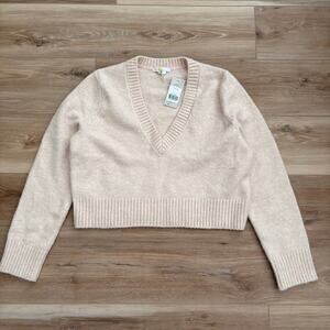 Boden Fluffy Cropped V-Neck Sweater L